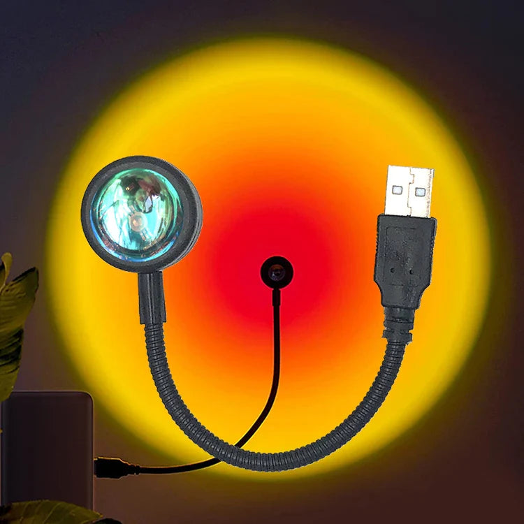 1x USB Sunset Lamp LED Rainbow Neon Night Light Projector