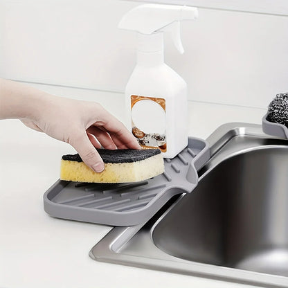 Sink Silicone Tray With Drain Soap Sponge Storage