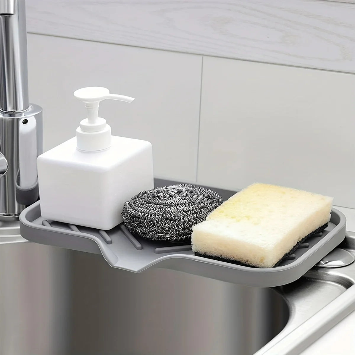 Sink Silicone Tray With Drain Soap Sponge Storage